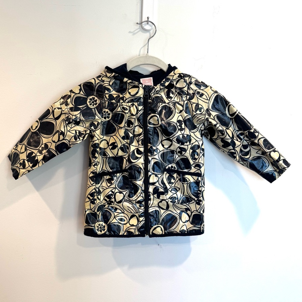 Scandinavian Pattern Navy Cream Floral Kids Raincoat 3T